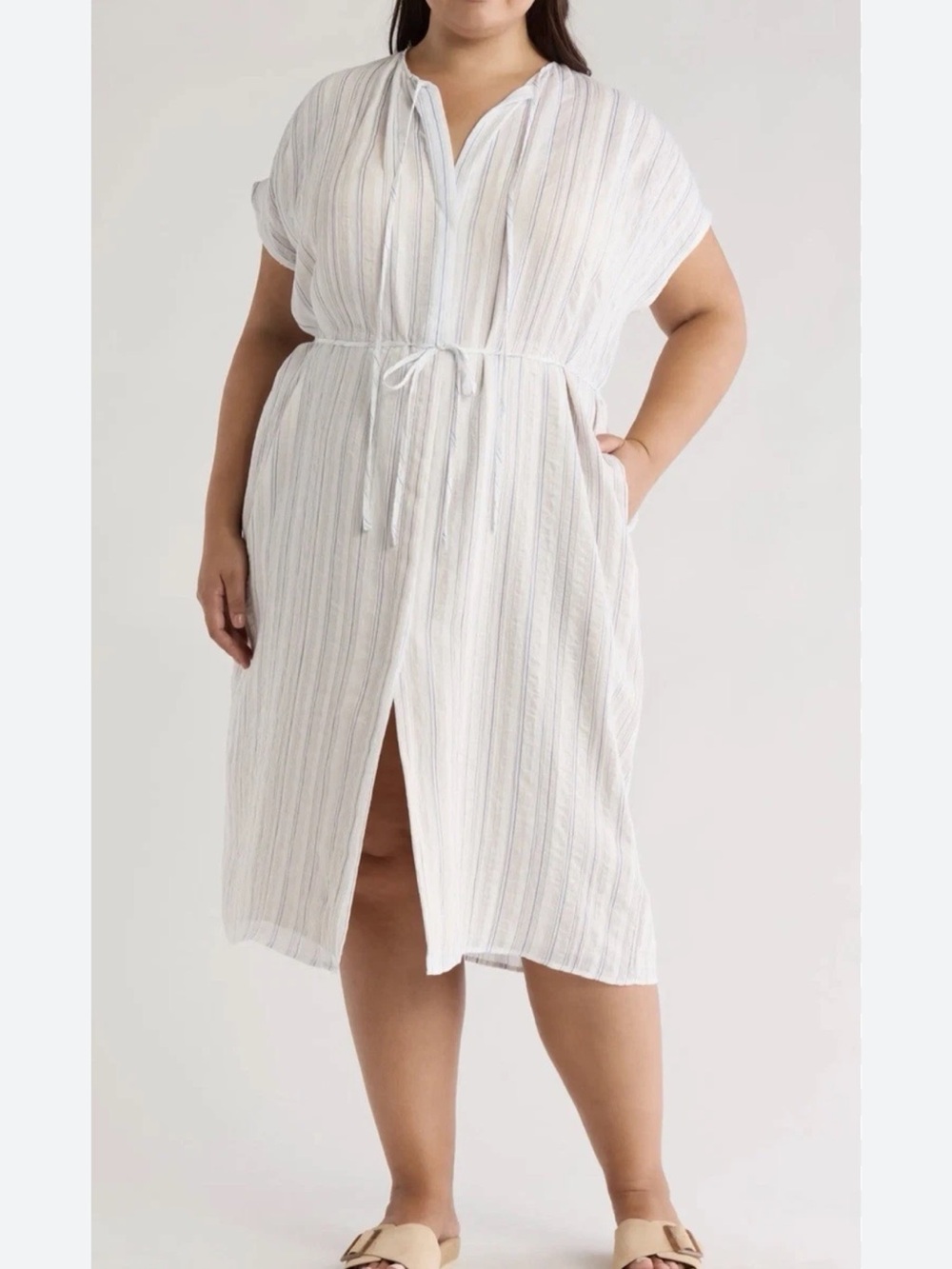 VINCE Stripe Cap Sleeve Shirtdress Size 3X